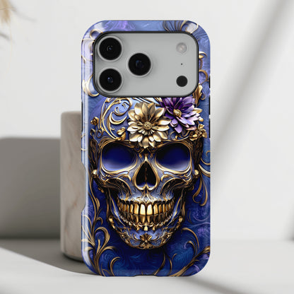 Gold Floral Skull Design iPhone Case