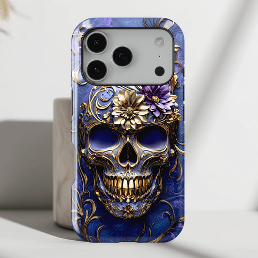 Gold Floral Skull Design iPhone Case