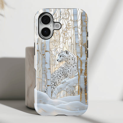 Snow Leopard in Winter Forest Design 1 iPhone Case