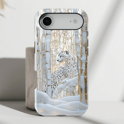 Snow Leopard in Winter Forest Design 1 iPhone Case