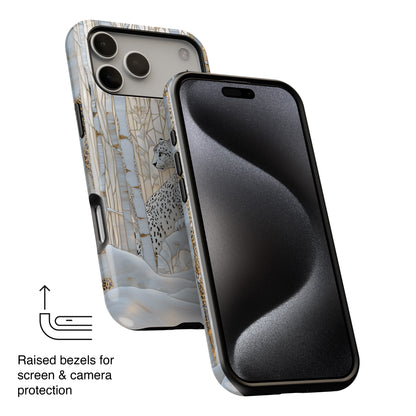 Snow Leopard in Winter Forest Design 1 iPhone Case