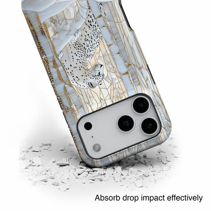 Snow Leopard in Winter Forest Design 1 iPhone Case