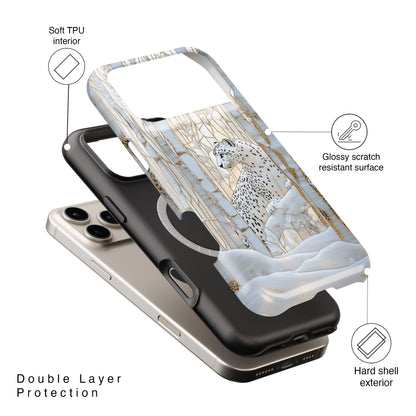 Snow Leopard in Winter Forest Design 1 iPhone Case