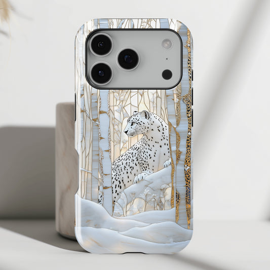 Snow Leopard in Winter Forest Design 1 iPhone Case