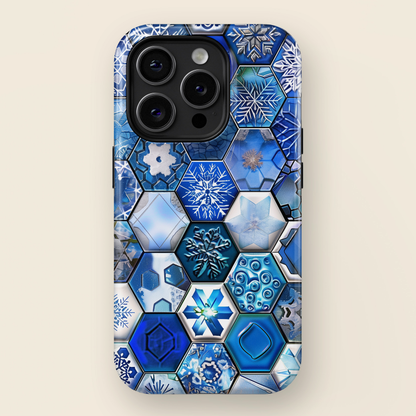 Blue Snowflakes Portuguese Tiles Design iPhone Case