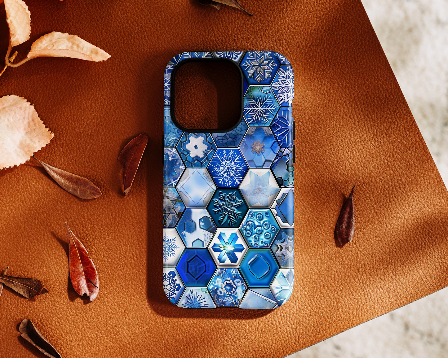 Blue Snowflakes Portuguese Tiles Design iPhone Case