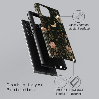 Cottagecore Celestial Moon Floral Design Case for Galaxy S series Phones