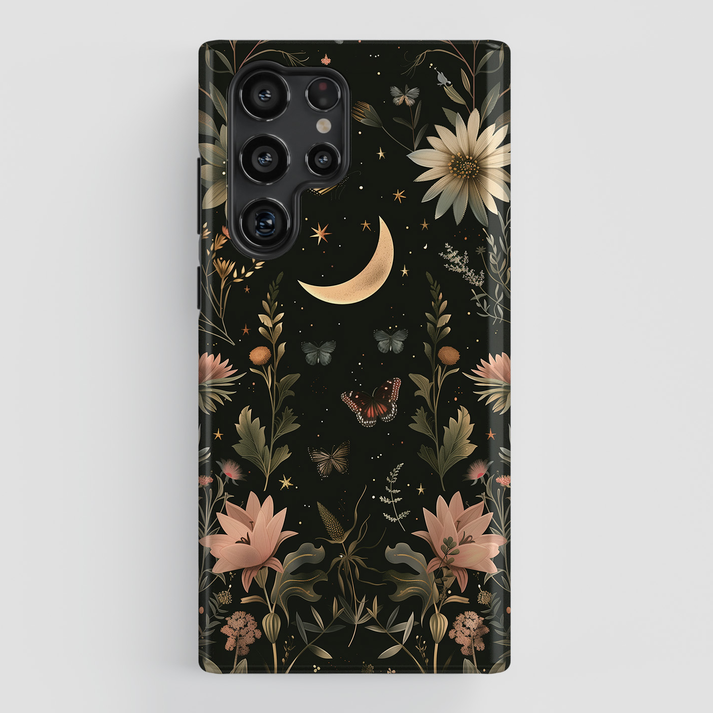 Cottagecore Celestial Moon Floral Design Case for Galaxy S series Phones