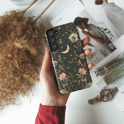 Cottagecore Celestial Moon Floral Design Case for Galaxy S series Phones