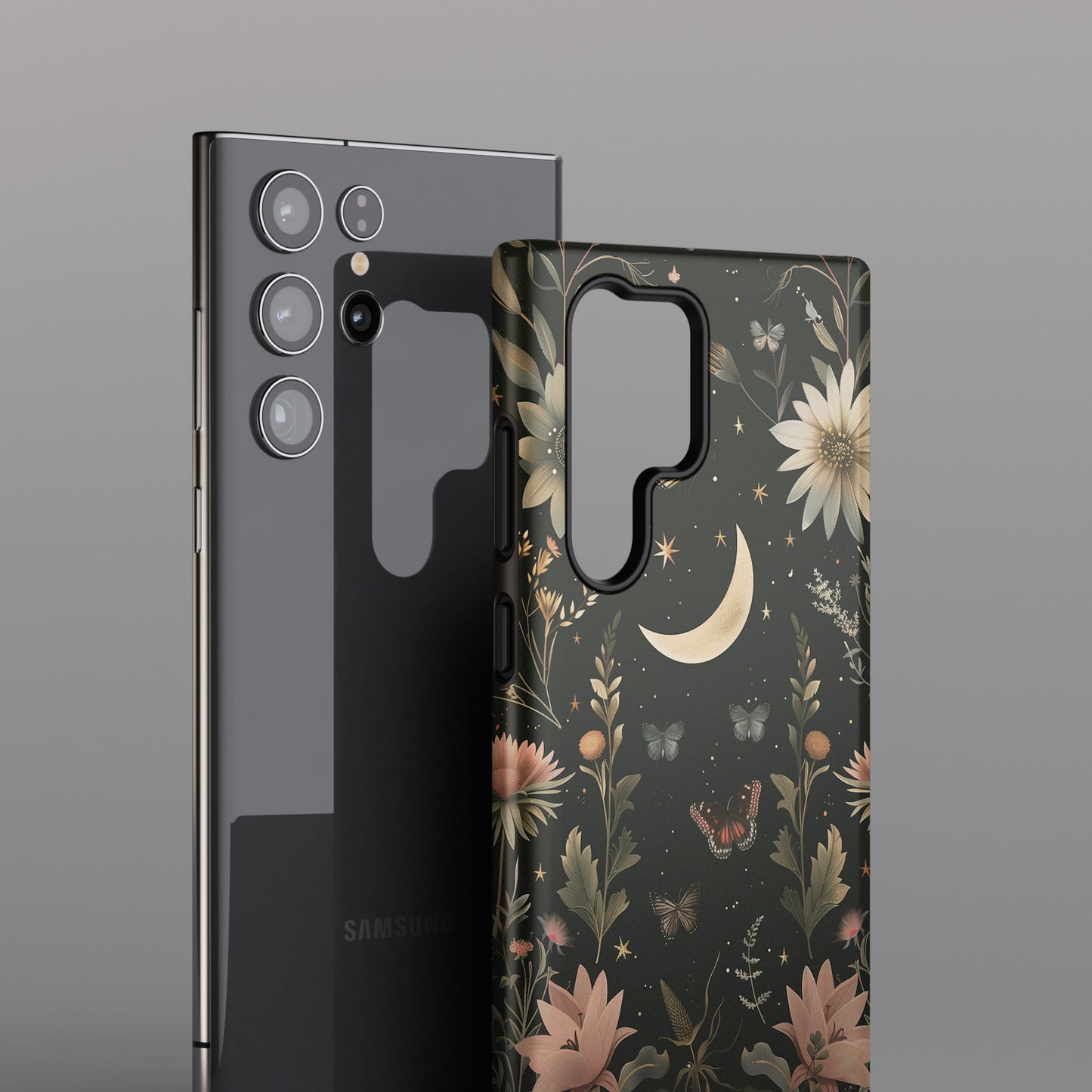 Cottagecore Celestial Moon Floral Design Case for Galaxy S series Phones