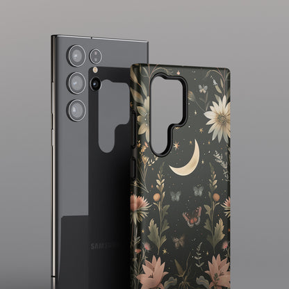 Cottagecore Celestial Moon Floral Design Case for Galaxy S series Phones