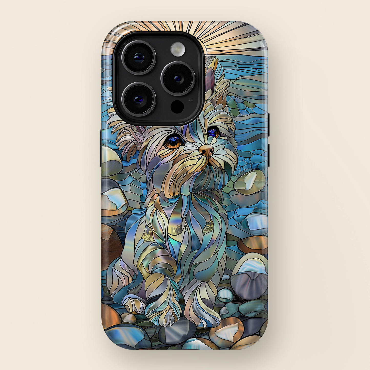 Cute Yorkshire Terrier Stained Glass Design iPhone Case