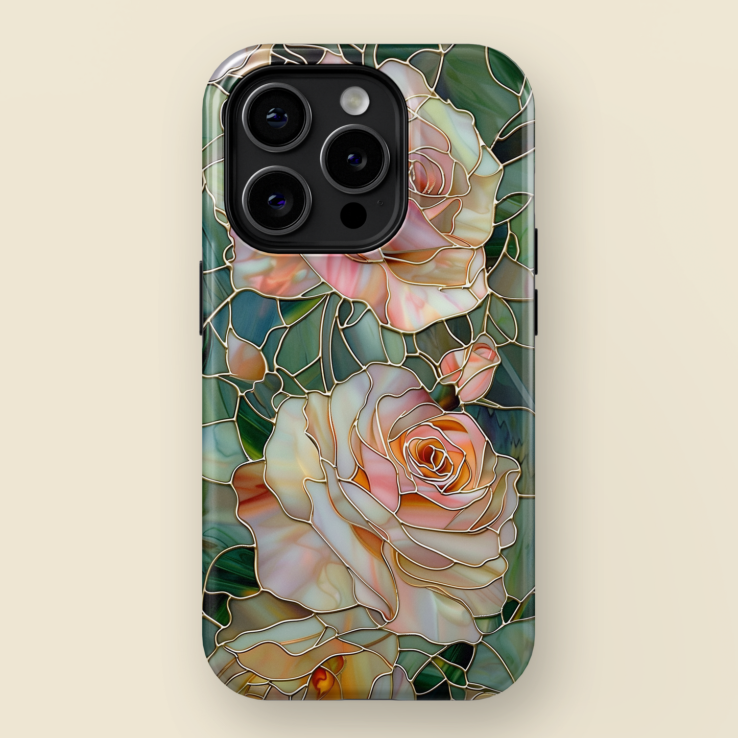 Pink Roses Stained Glass Design Design iPhone Case