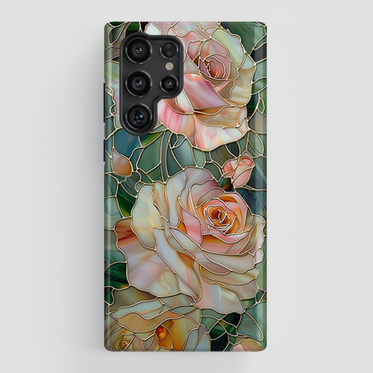 Pink Roses Stained Glass Design Design Samsung Phone Case