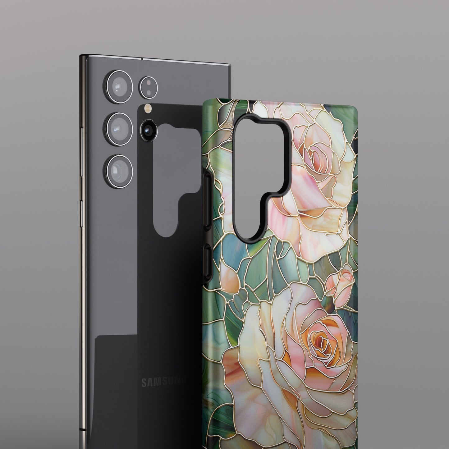 Pink Roses Stained Glass Design Design Samsung Phone Case