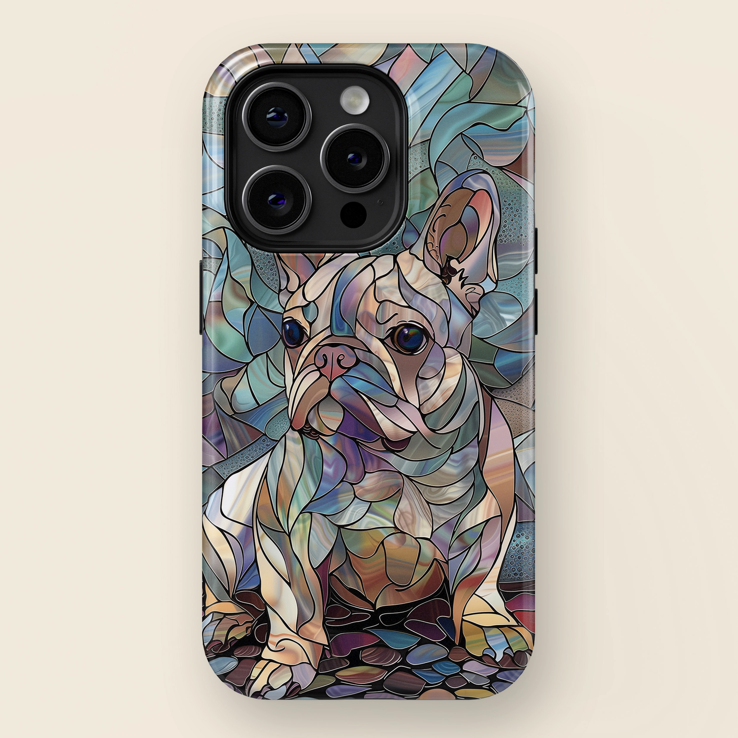 Cute French Bulldog Stained Glass Design iPhone Case