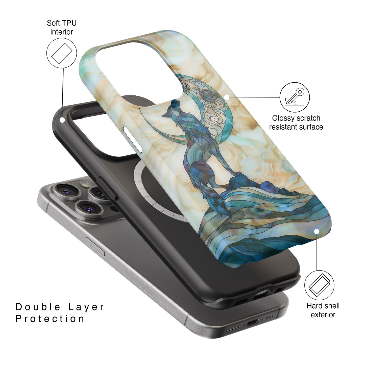 Howling Wolf Stained Glass Design iPhone Case