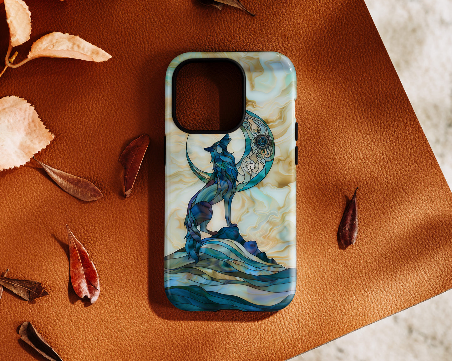 Howling Wolf Stained Glass Design iPhone Case