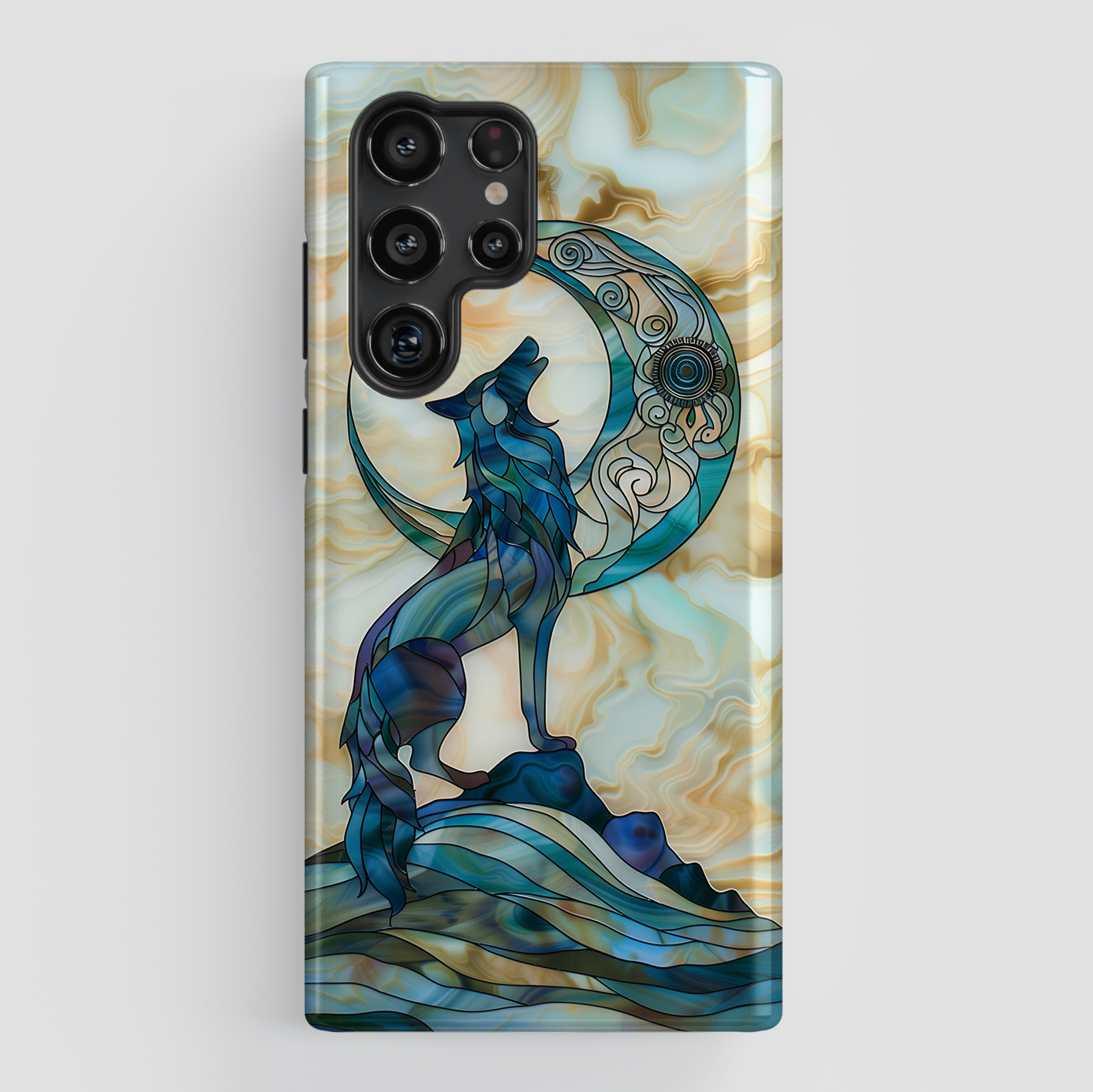 Howling Wolf Stained Glass Design Samsung Phone Case