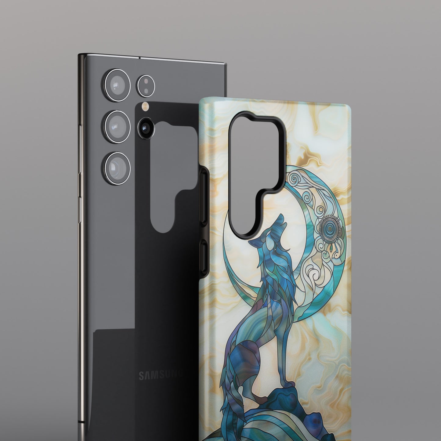 Howling Wolf Stained Glass Design Samsung Phone Case