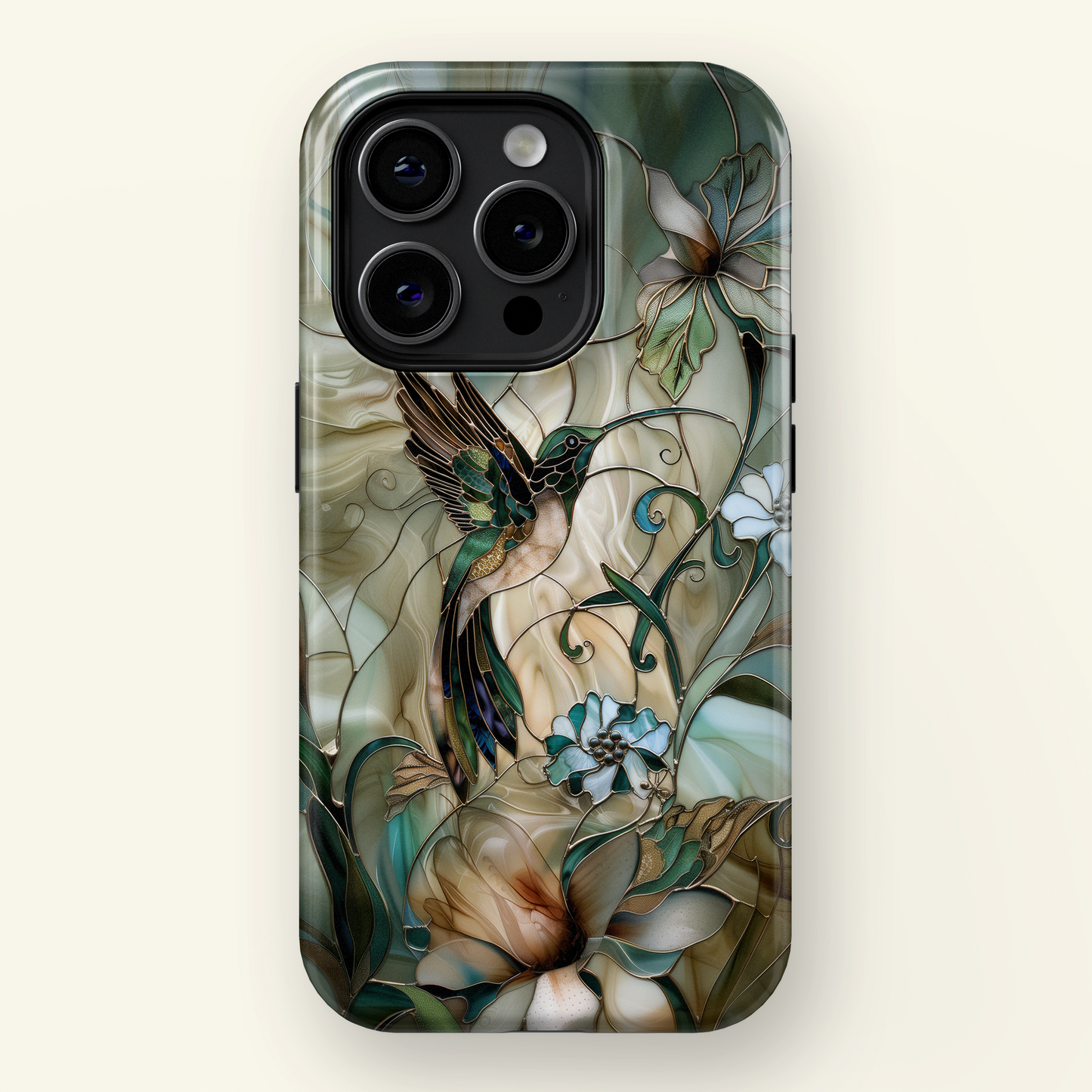 Hummingbird & Flower Stained Glass Design iPhone Case