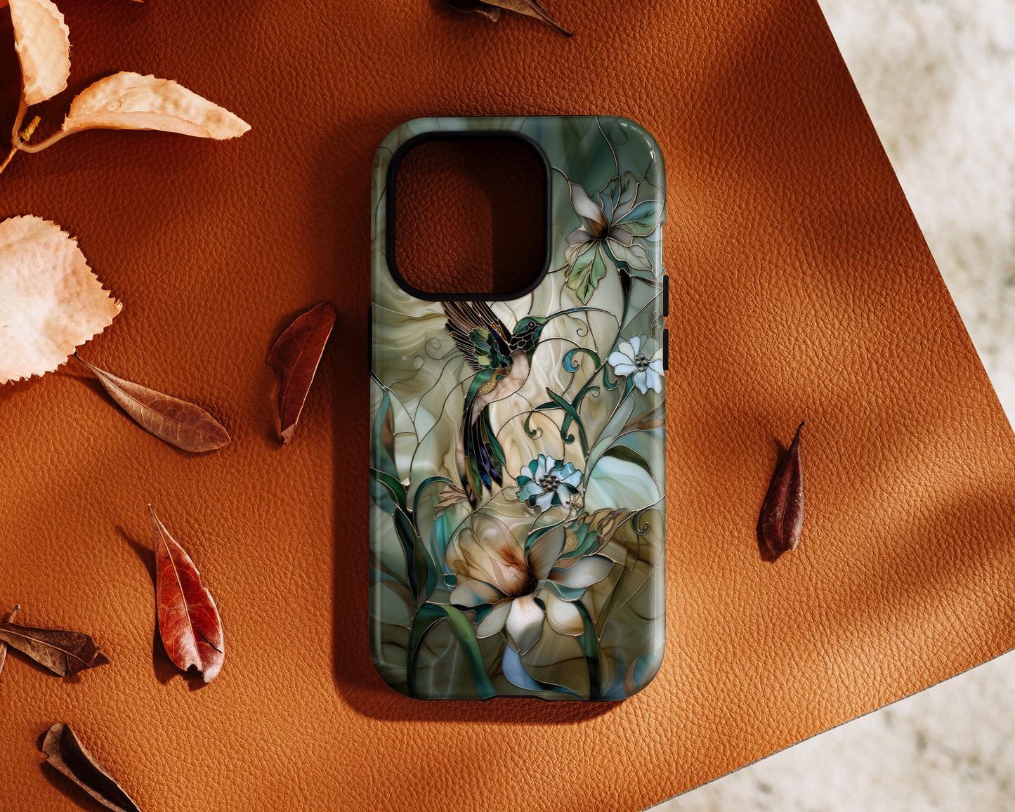 Hummingbird & Flower Stained Glass Design iPhone Case