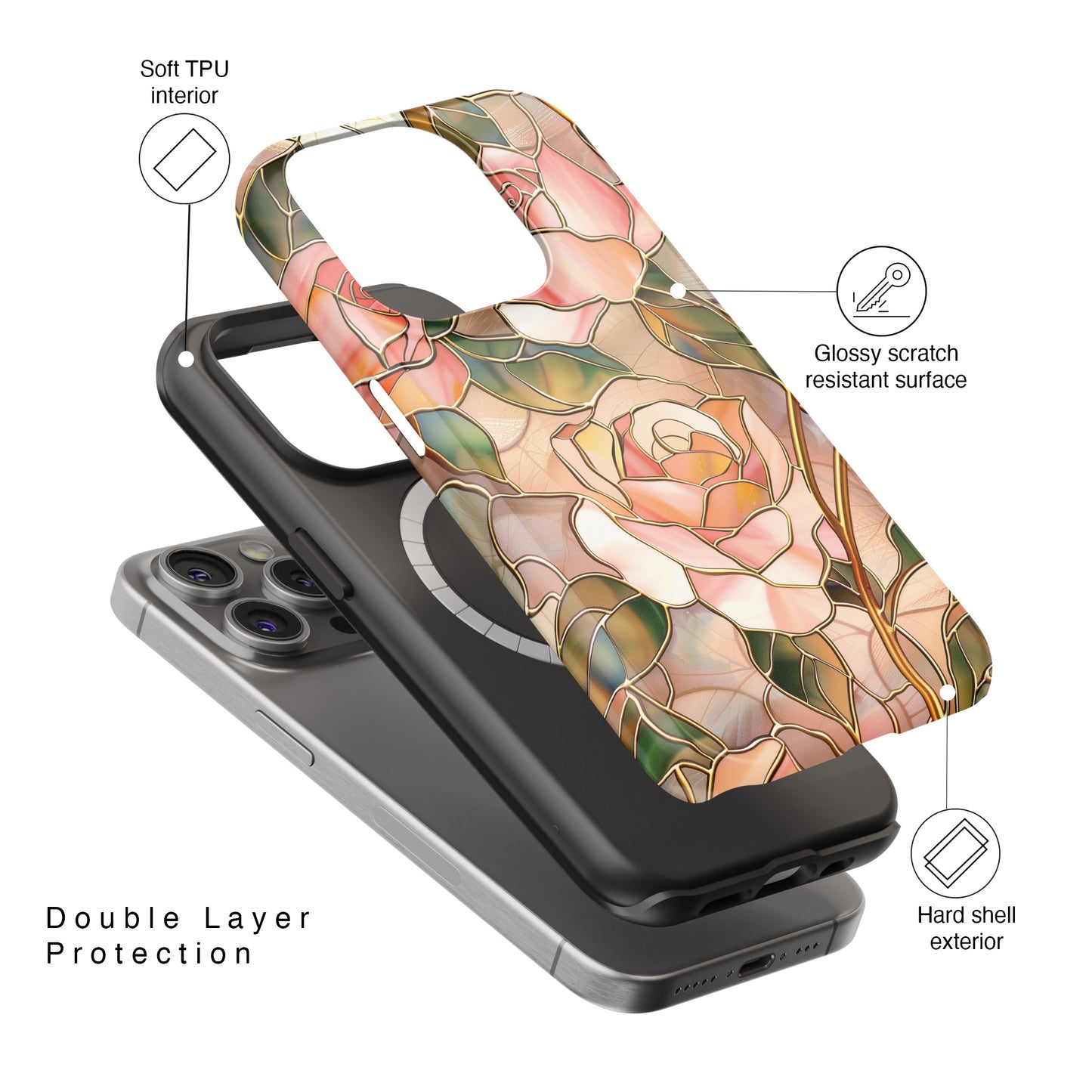 Pink Rose Gold Stained Glass Design iPhone Case