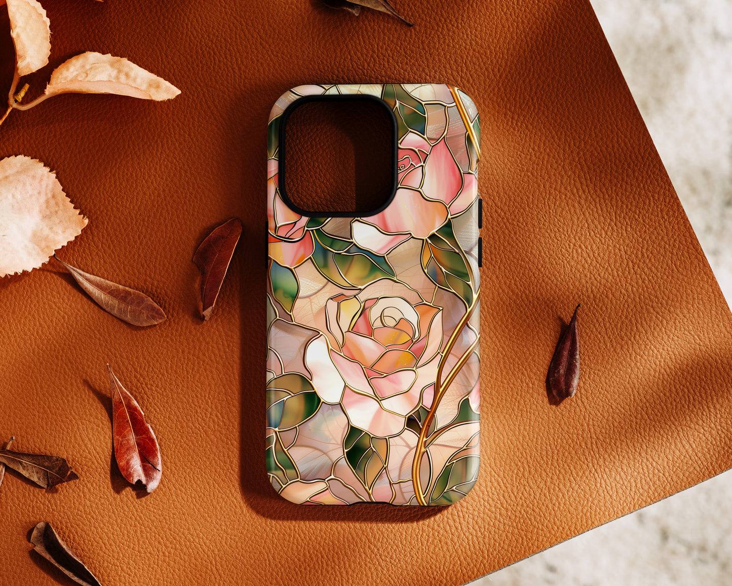 Pink Rose Gold Stained Glass Design iPhone Case