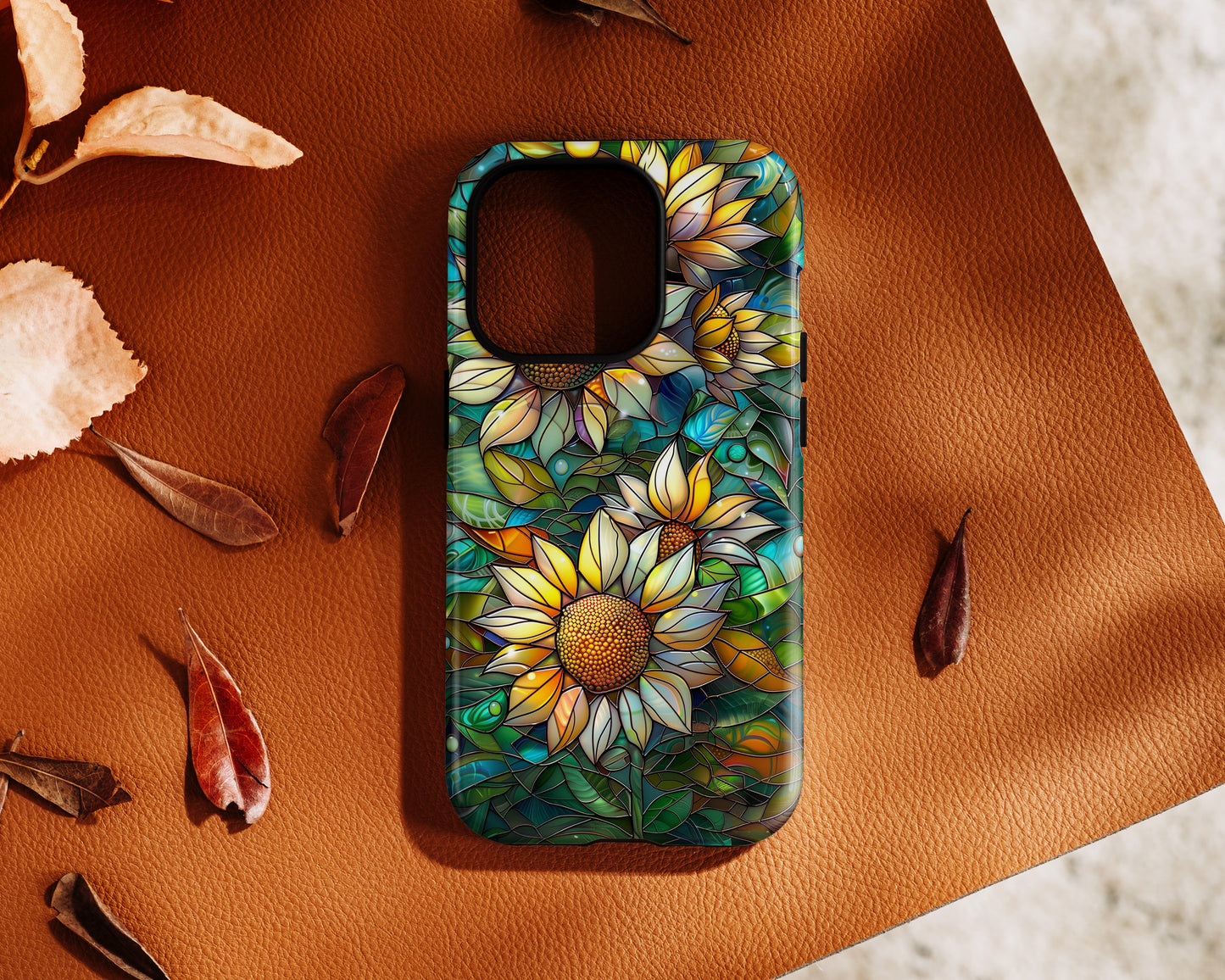 Sunflowers Stained Glass Design Print iPhone Case