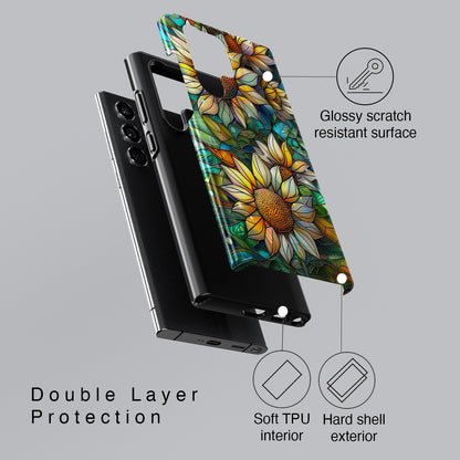 Sunflowers Stained Glass Design Samsung Phone Case