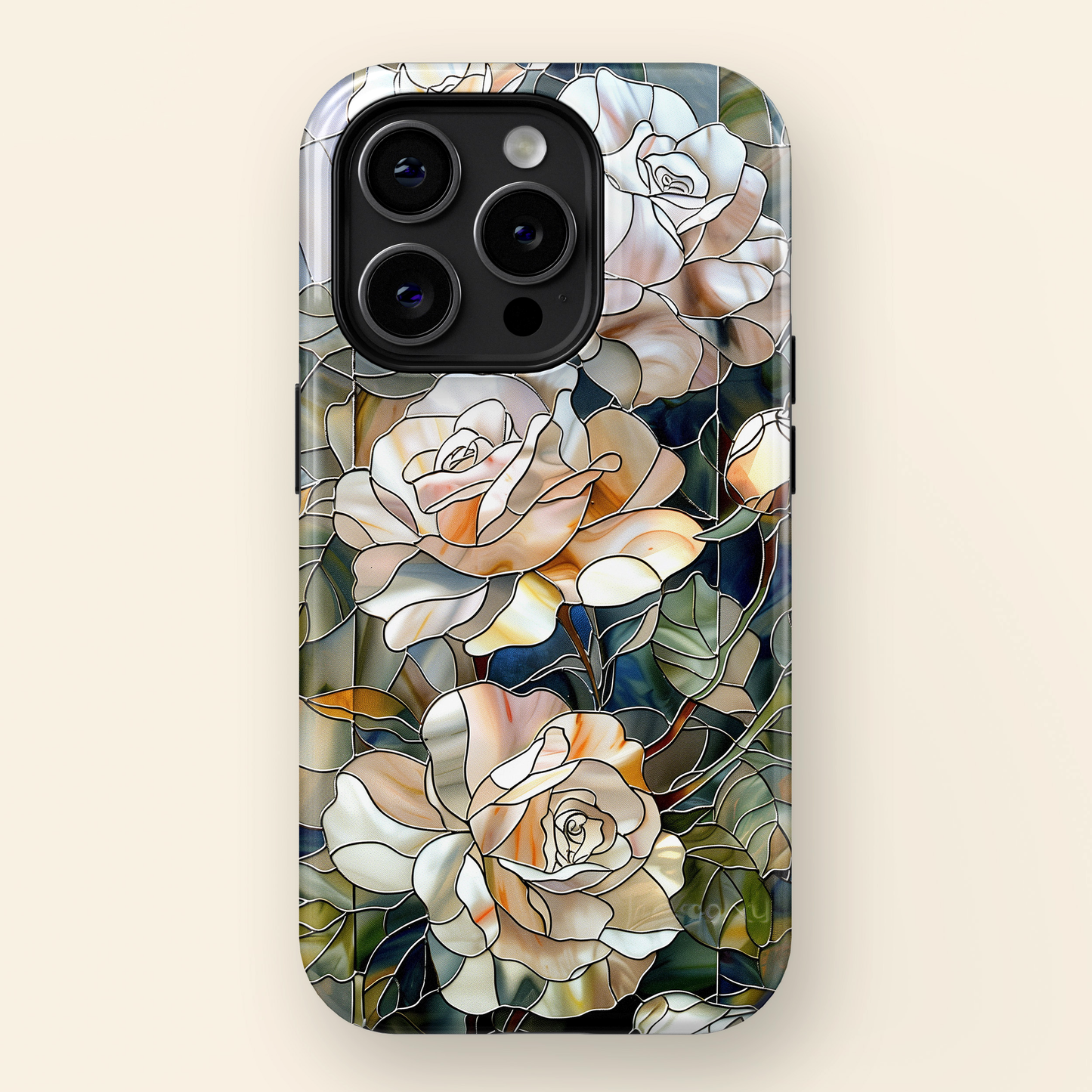 White Roses Stained Glass Design iPhone Case