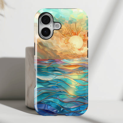 Sun & Ocean Stained Glass Design 1 Print iPhone Case