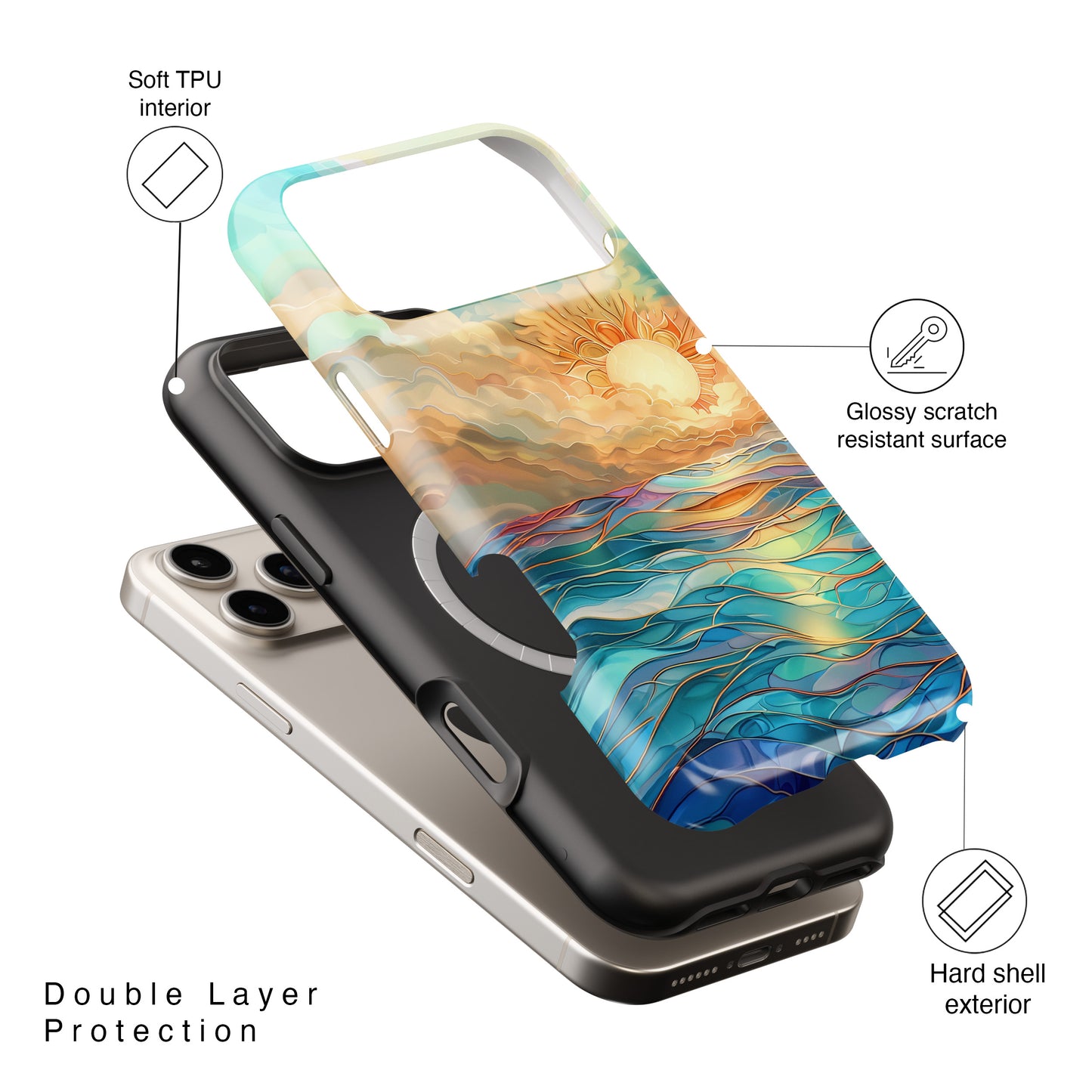 Sun & Ocean Stained Glass Design 1 Print iPhone Case