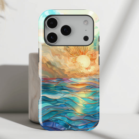 Sun & Ocean Stained Glass Design 1 Print iPhone Case