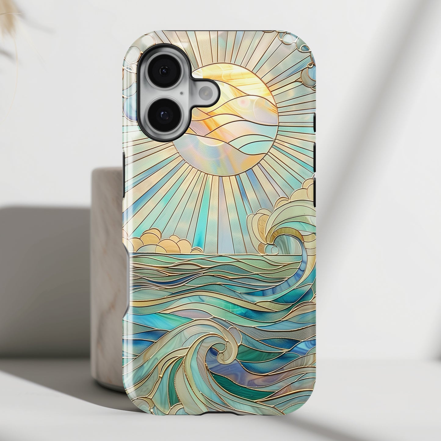 Sun & Ocean Stained Glass Design Print iPhone Case