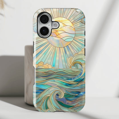 Sun & Ocean Stained Glass Design Print iPhone Case