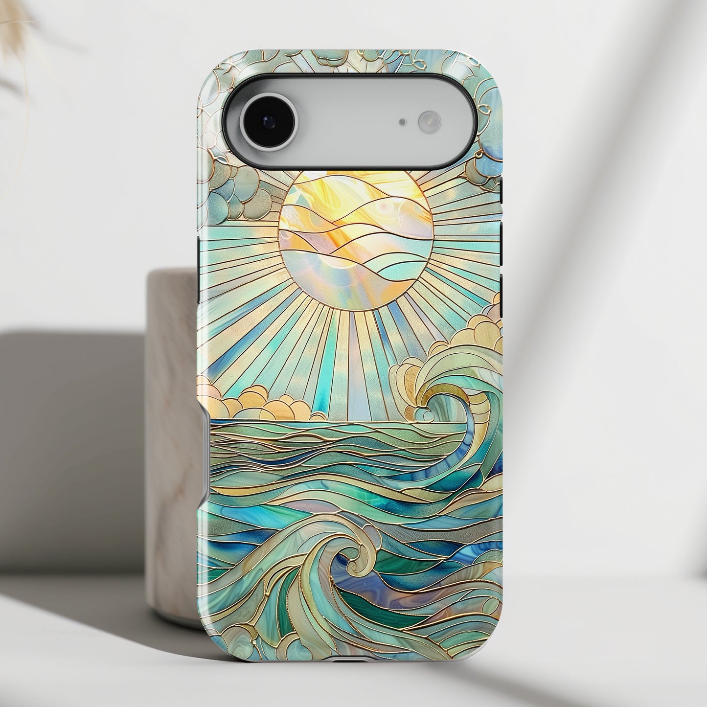 Sun & Ocean Stained Glass Design Print iPhone Case