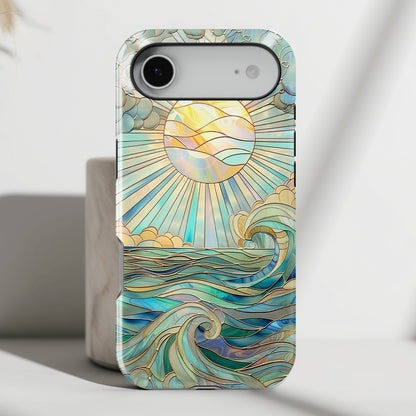 Sun & Ocean Stained Glass Design Print iPhone Case