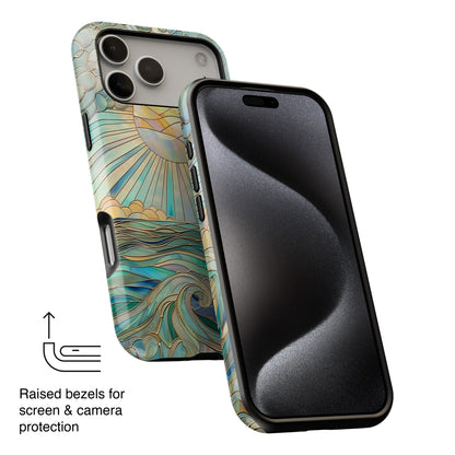 Sun & Ocean Stained Glass Design Print iPhone Case
