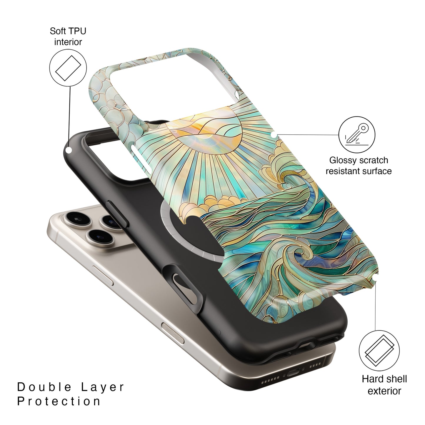 Sun & Ocean Stained Glass Design Print iPhone Case