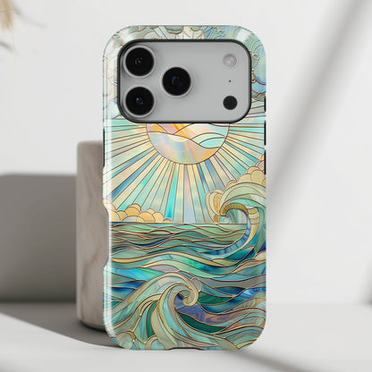 Sun & Ocean Stained Glass Design Print iPhone Case