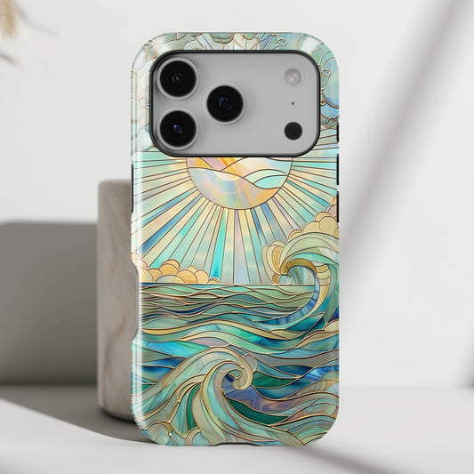 Sun & Ocean Stained Glass Design Print iPhone Case