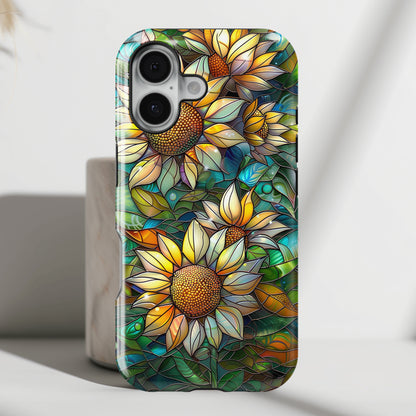 Sunflowers Stained Glass Design Print iPhone Case