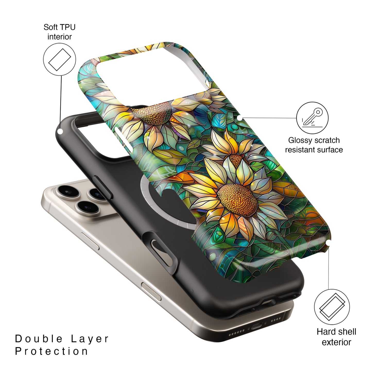 Sunflowers Stained Glass Design Print iPhone Case