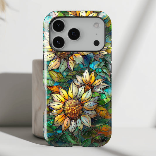 Sunflowers Stained Glass Design Print iPhone Case