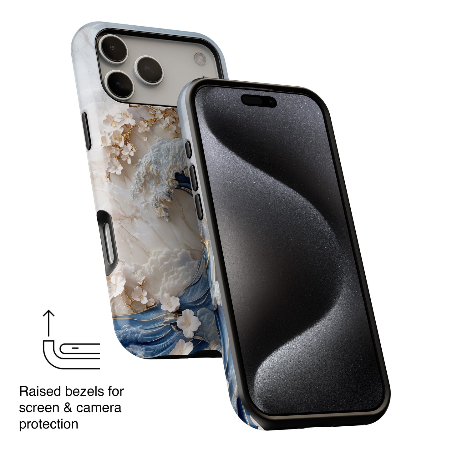 The Great Wave Floral Marble Theme Design 2 iPhone Case