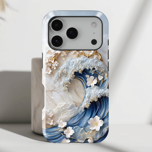 The Great Wave Floral Marble Theme Design 2 iPhone Case