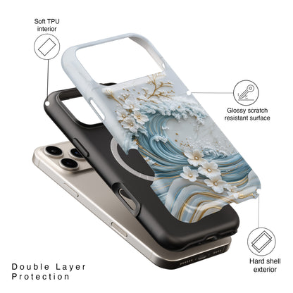 The Great Wave Floral Marble Theme Design 1 iPhone Case