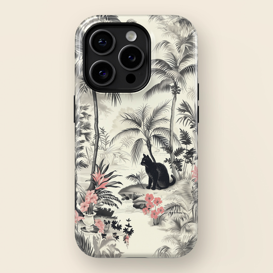 Toile de Jouy Tropical Cat Design iPhone Case