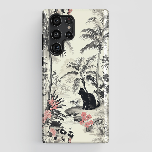 Toile de Jouy Tropical Cat Design Samsung Phone Case